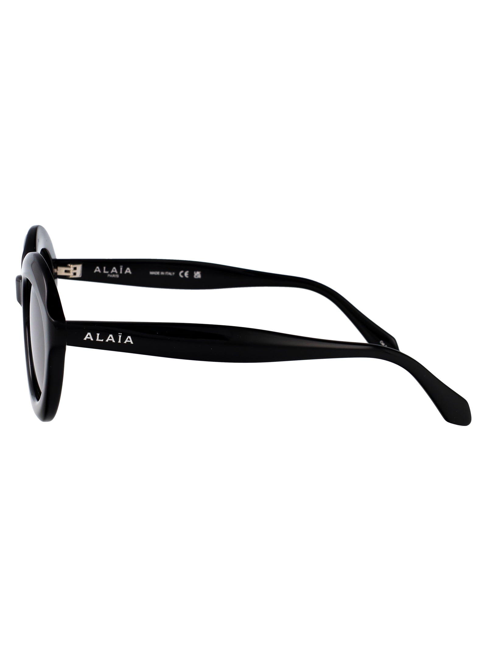 Alaïa AA0088S sunglasses detail view in black-black-grey acetate